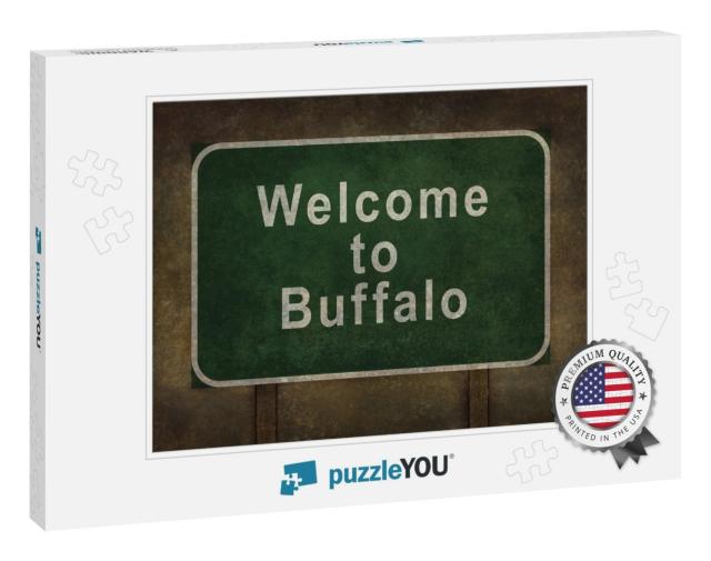 Welcome to Buffalo Road Sign Illustration, with Distresse... Jigsaw Puzzle