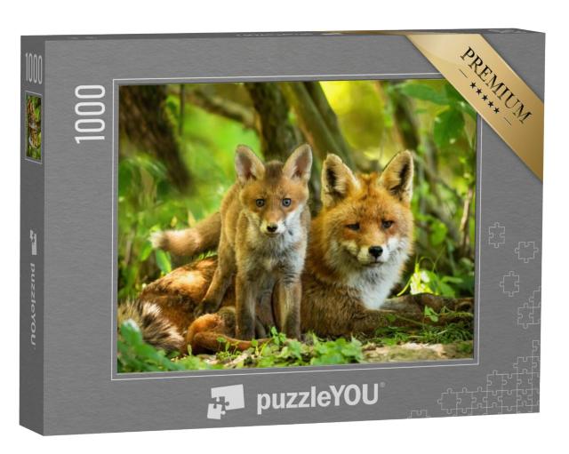 Puzzel 1000 stukjes „Schattige rode vossenfamilie“