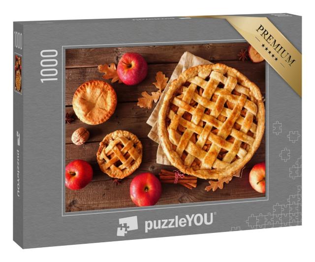 Puzzle 1000 Teile „Hausgemachte Apfelkuchen mit frischen Äpfeln im Herbst“