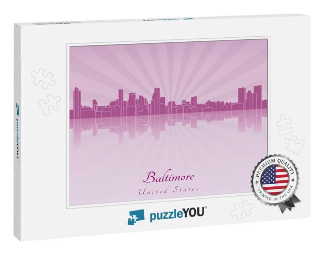 Baltimore Skyline in Purple Radiant Orchid... Jigsaw Puzzle