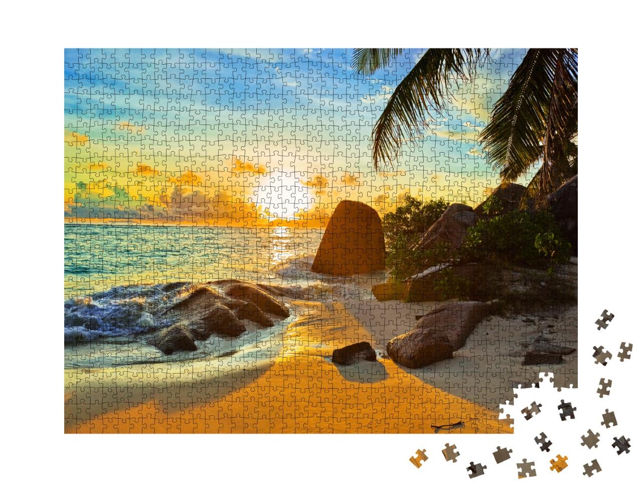 Puzzle 1000 Teile „Tropischer Strand im Sonnenuntergang“