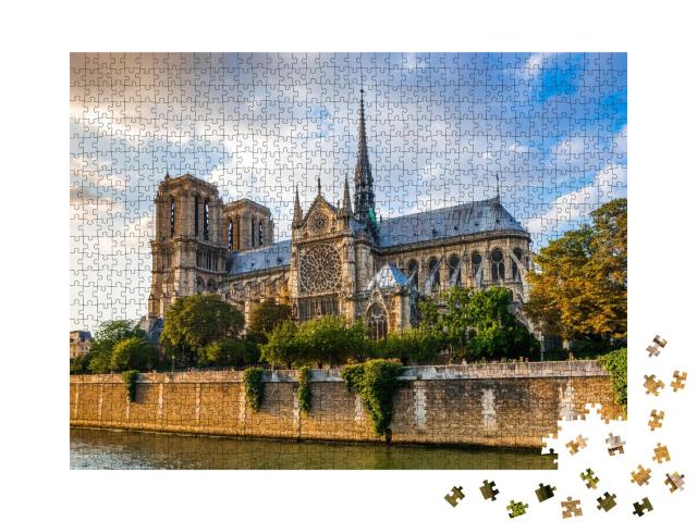 Puzzle 1000 Teile „Sonnenuntergang über der Kathedrale Notre Dame, Paris, Frankreich“