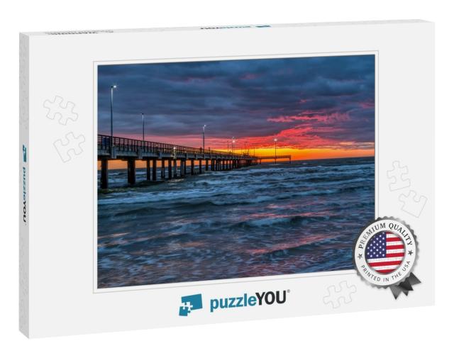 Sunrise At the Bob Hall Pier Near Corpus Christi, Texas... Jigsaw Puzzle