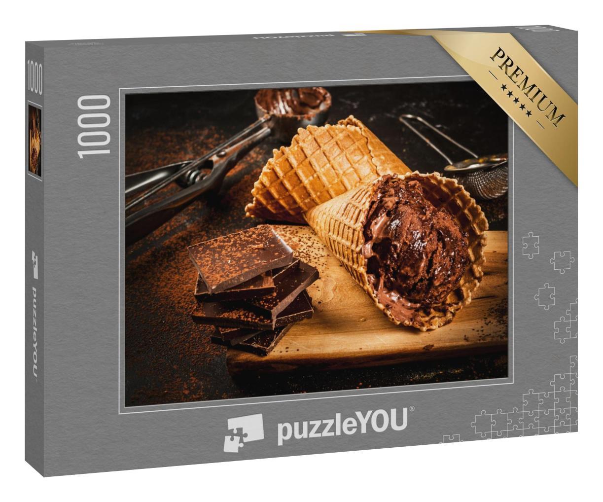 Puzzle 1000 Teile „Hausgemachtes Schokoladeneis in Waffeltüten“