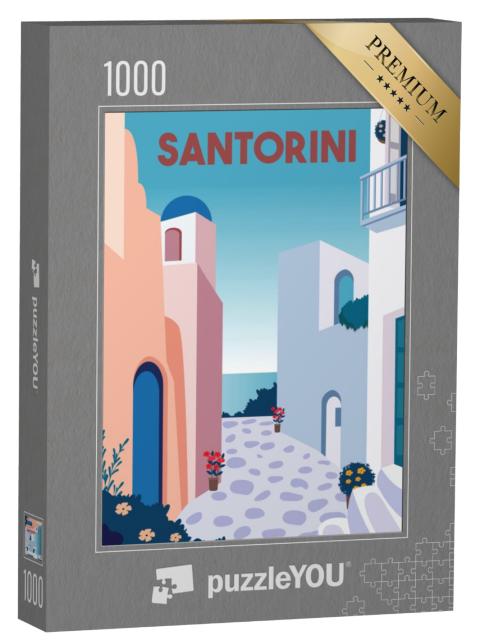 Puzzel 1000 stukjes „Vectorillustratie Santorini met historische gebouwen“