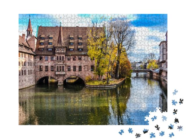 Puzzle 1000 Teile „Nürnberger Heilig-Geist-Spitalgebäude über der Pegnitz, Deutschland“