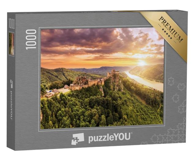 Puzzel 1000 stukjes „Prachtig landschap met de kasteelruïne Aggstein en de Donau in Oostenrijk“