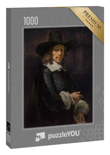 Puzzle 1000 Teile „Rembrandt - Porträt eines Gentleman mit großem Hut und Handschuhen“