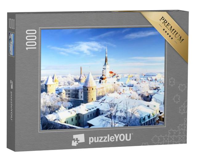 Puzzel 1000 stukjes „Uitzicht op de besneeuwde oude stad van Tallinn, Estland“