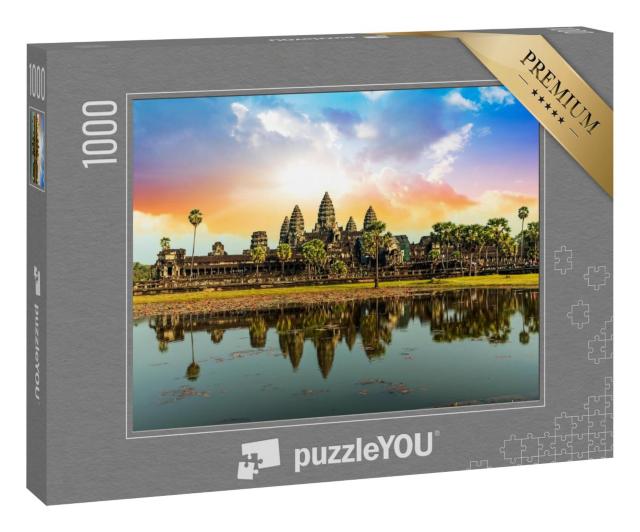Puzzle 100 Teile „Farbenfroher Sonnenaufgang bei Angkor Wat, Kambodscha“
