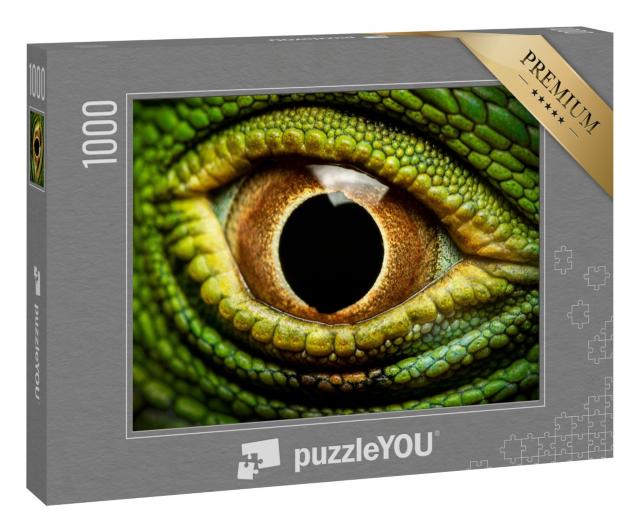 Puzzle 1000 Teile „Makroaufnahme des Auges eines grünen Leguans“