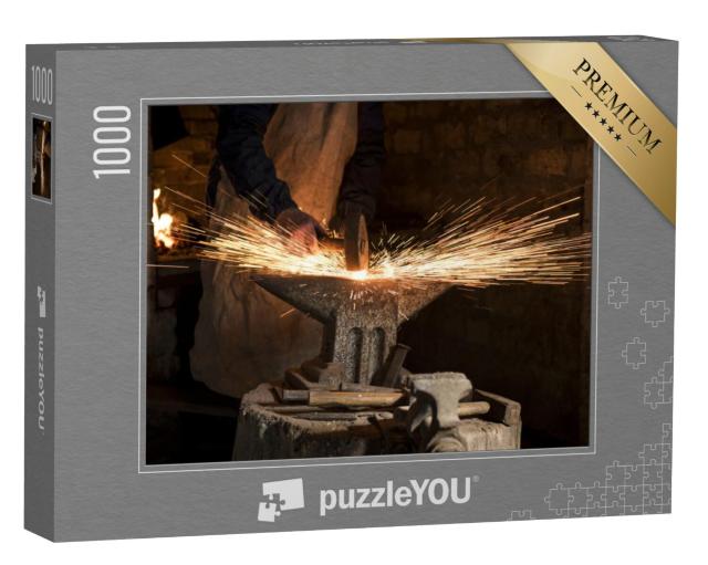 Puzzel 1000 stukjes „vonkenregen op het aambeeld in de ijzersmederij“