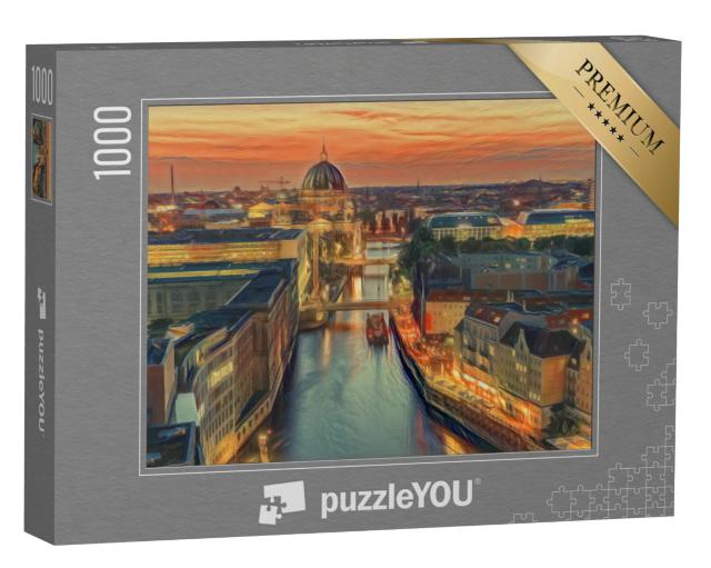 Puzzel 1000 stukjes „in de stijl van Edvard Munch, De schreeuw - Skyline van Berlijn - Puzzelcollectie Kunstenaars & Schilderijen“