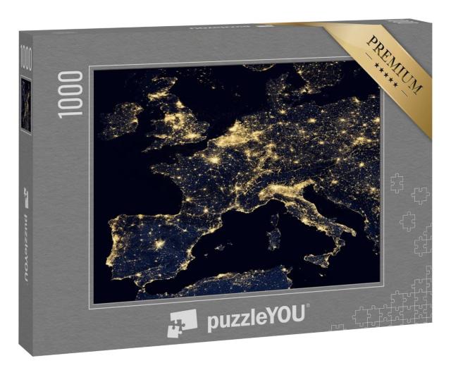 Puzzle 100 Teile „Lichter der Stadt auf der Weltkarte, Europa, NASA“