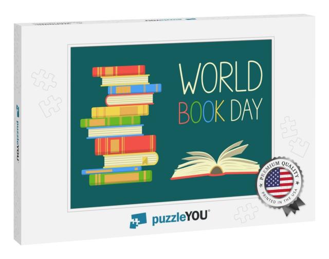 World Book Day. Stack of Colorful Books with Open Book on... Jigsaw Puzzle