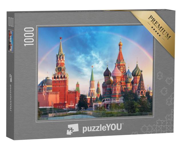 Puzzel 1000 stukjes „Panoramisch uitzicht op het Rode Plein met het Moskouse Kremlin en de regenboog“