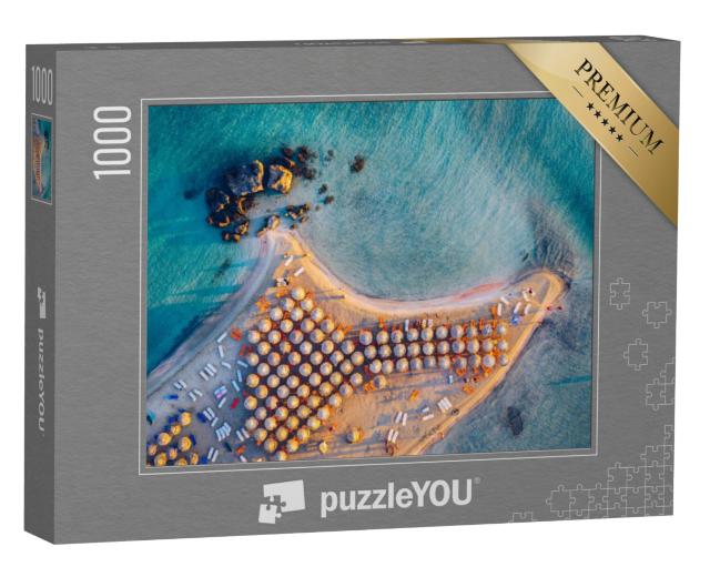 Puzzel 1000 stukjes „Luchtfoto van het strand met roze zand, Elafonissi, Kreta, Griekenland“