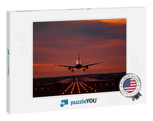 Airplane Landing At Sunset on Otopeni Airport... Jigsaw Puzzle