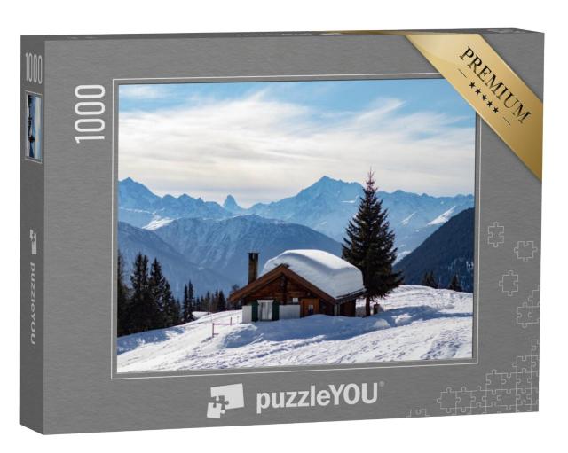 Puzzel 1000 stukjes „Besneeuwde berghut in de Zwitserse Alpen“