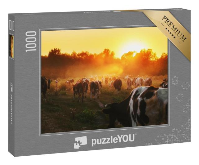 Puzzle 100 Teile „Szene von Rinderfarm, Wiesen, Bio-Haltung“