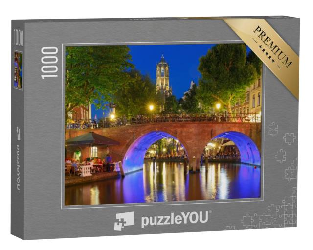 Puzzel 1000 stukjes „Domtoren en gracht in het blauwe uur, Utrecht, Nederland“