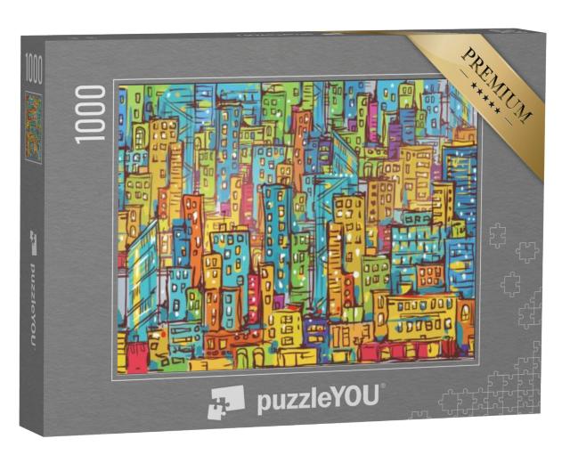 Puzzel 1000 stukjes „Vectorillustratie: Een kleurrijk stadslandschap“