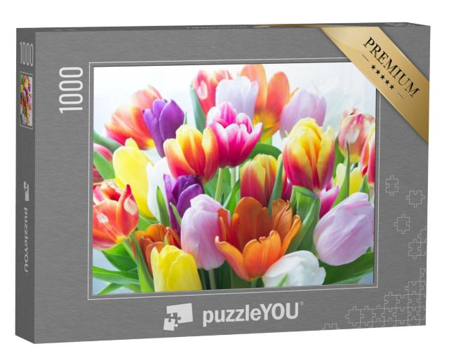 Puzzel 1000 stukjes „Een boeket kleurrijke tulpen“