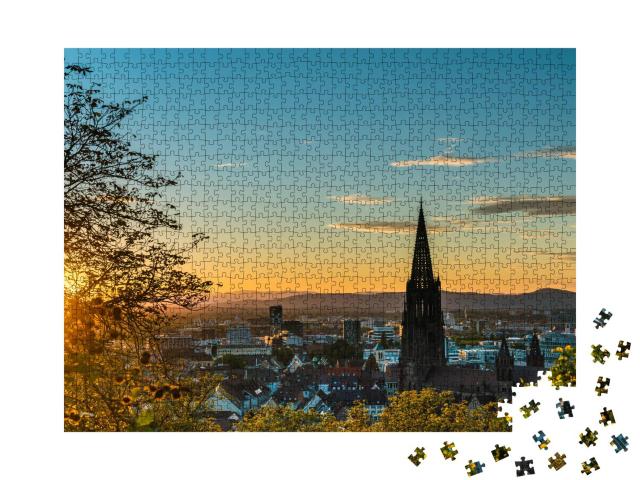 Puzzle 1000 Teile „Magischer Sonnenuntergang über Freiburg im Breisgau“