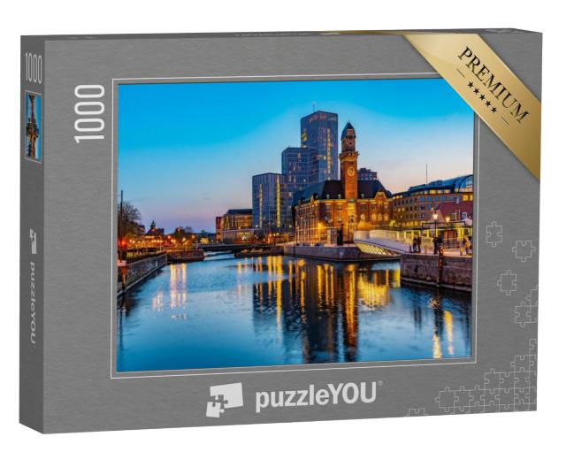 Puzzel 1000 stukjes „Zonsondergang met uitzicht op de skyline van Malmö, Zweden“