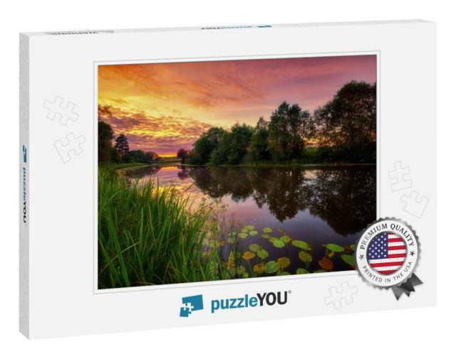 Amazing Landscape with Red Sunset Over the River in the V... Jigsaw Puzzle