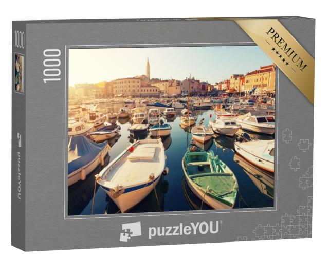 Puzzel 1000 stukjes „Middeleeuwse stad Rovinj bij zonsondergang, Kroatië“