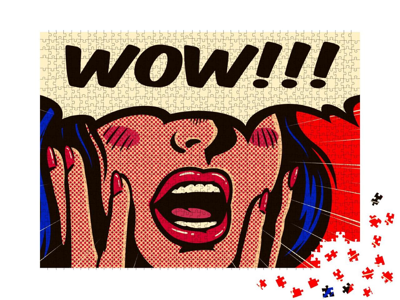 Puzzle 1000 Teile „Retro-Pop-Art: Frau mit offenem Mund: Wow!“