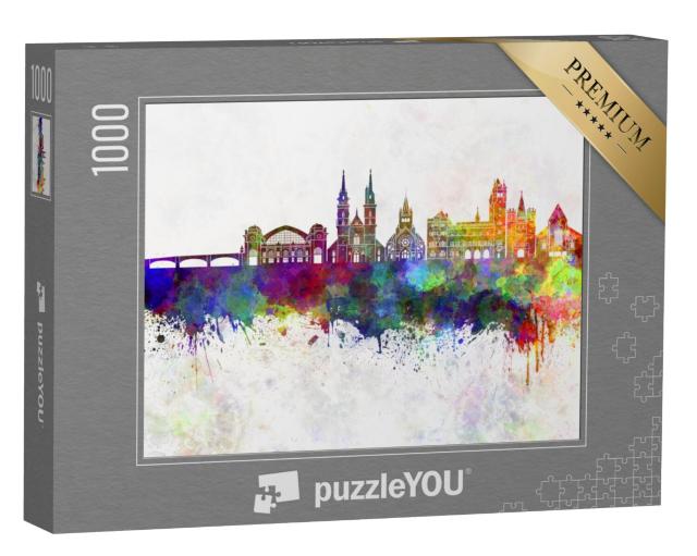 Puzzel 1000 stukjes „Aquarel van de skyline van Basel“