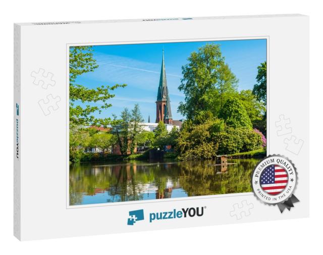 View of the Pond & St. Lamberti Church of Oldenburg, Germ... Jigsaw Puzzle