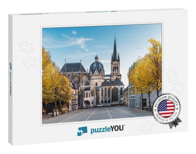 Huge Gothic Cathedral in Aachen Germany During Autumn wit... Jigsaw Puzzle