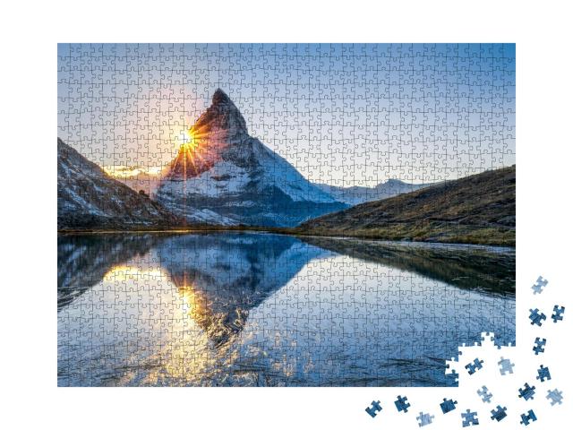 Puzzle 1000 Teile „Riffelsee und Matterhorn im Kanton Wallis, Schweiz“