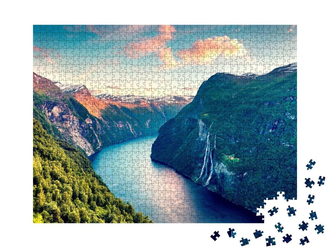 Puzzle 1000 Teile „Abendstimmung am Sunnylvsfjord in Norwegen“