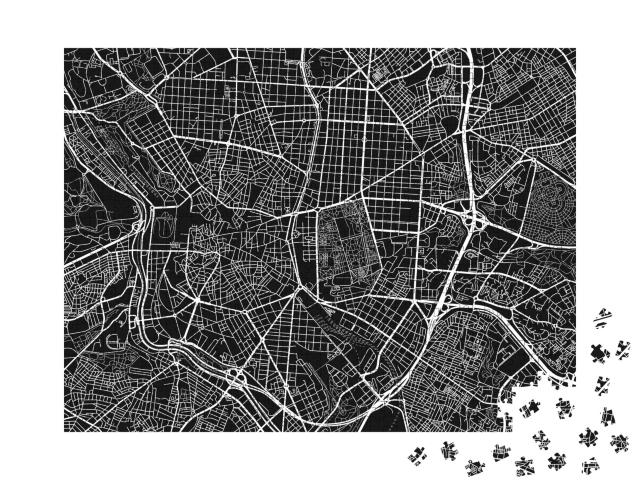 Puzzle 1000 Teile „Vektor-Stadtplan von Madrid, Schwarz-Weiß-Darstellung“