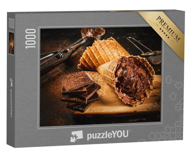 Puzzel 1000 stukjes „Huisgemaakt chocolade-ijs in wafelhoorntjes“