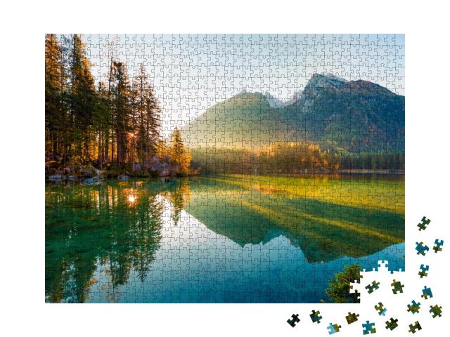 Puzzle 1000 Teile „Herbst-Sonnenaufgang über dem Hintersee, Deutschland“