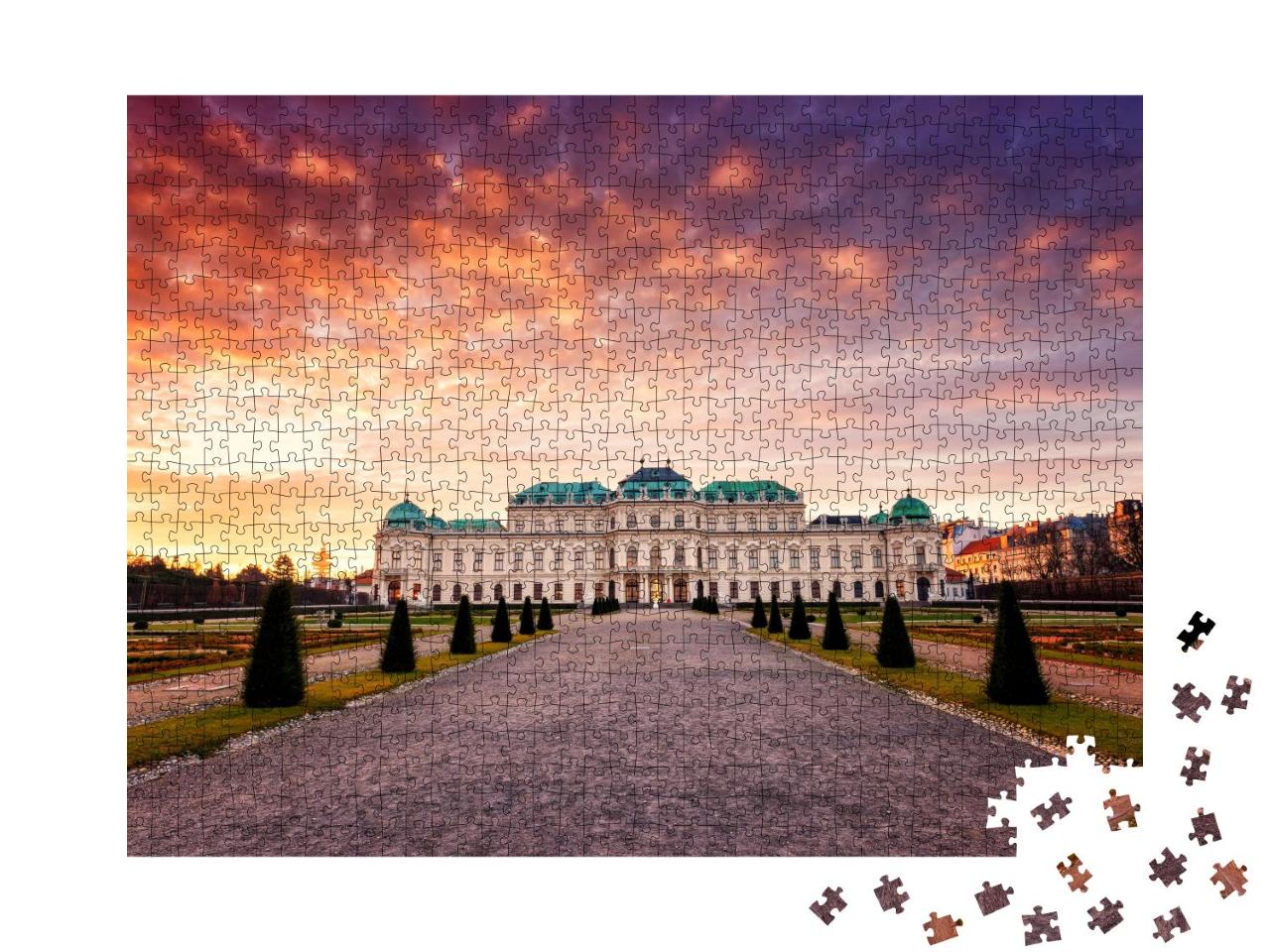 Puzzle 1000 Teile „Sonnenaufgang am Schloss Belvedere in Wien, Österreich“