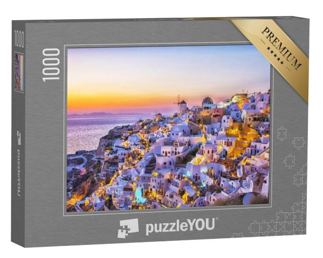 Puzzel 1000 stukjes „Dorp Oia met traditionele witte huizen en windmolens, Santorini, Griekenland“