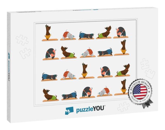 White Background with Yoga Posess/ Scottish Terrie... Jigsaw Puzzle