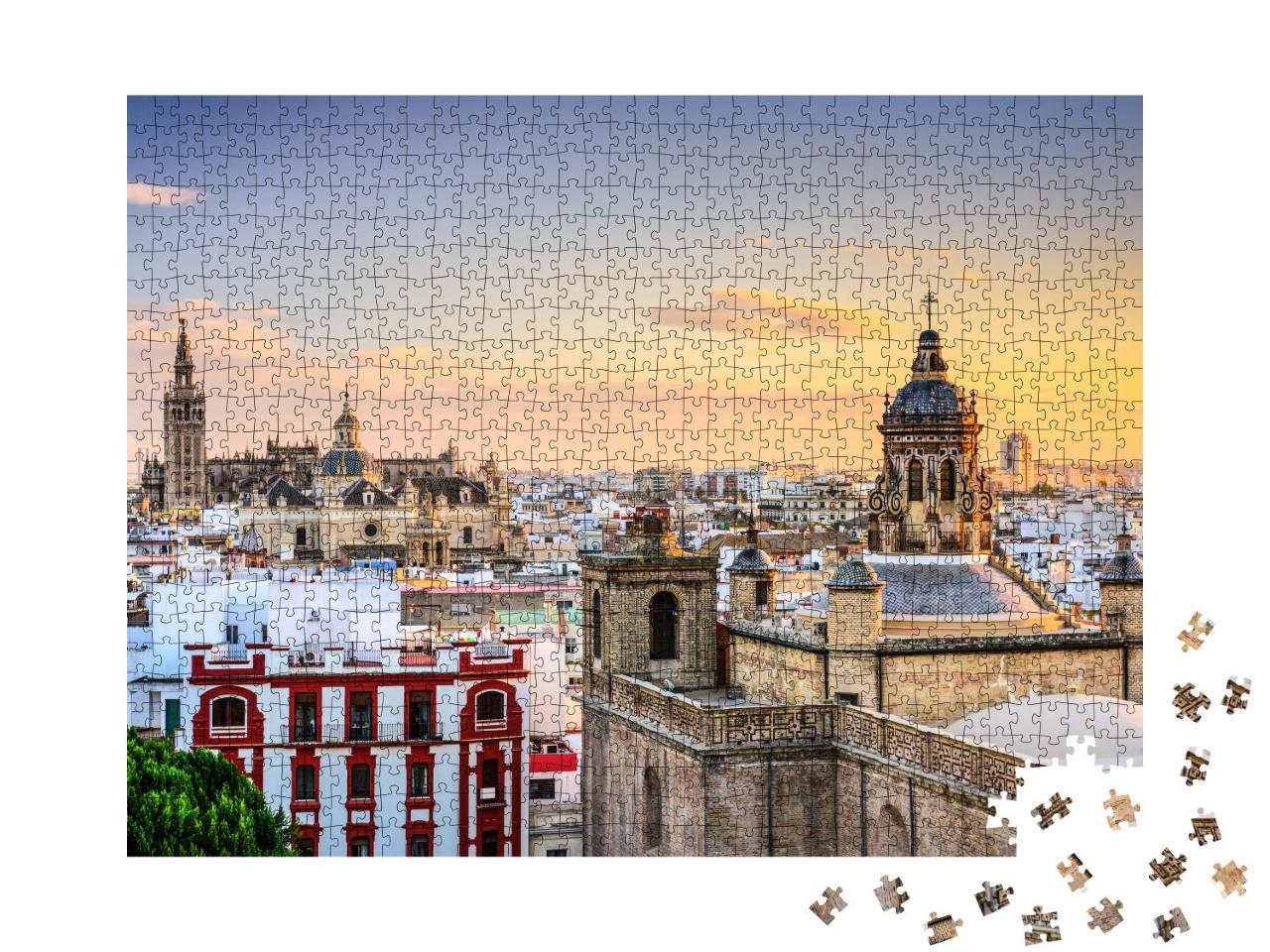 Puzzle 1000 Teile „Sevilla: Skyline der Stadt bei Abenddämmerung“
