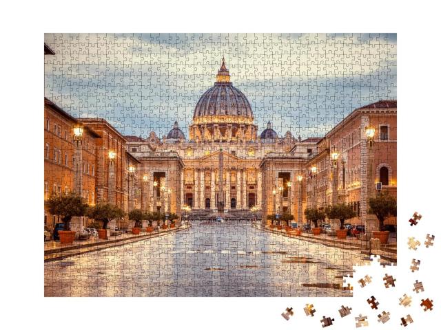 Puzzle 1000 Teile „Petersdom am Abend von der Via della Conciliazione in Rom“