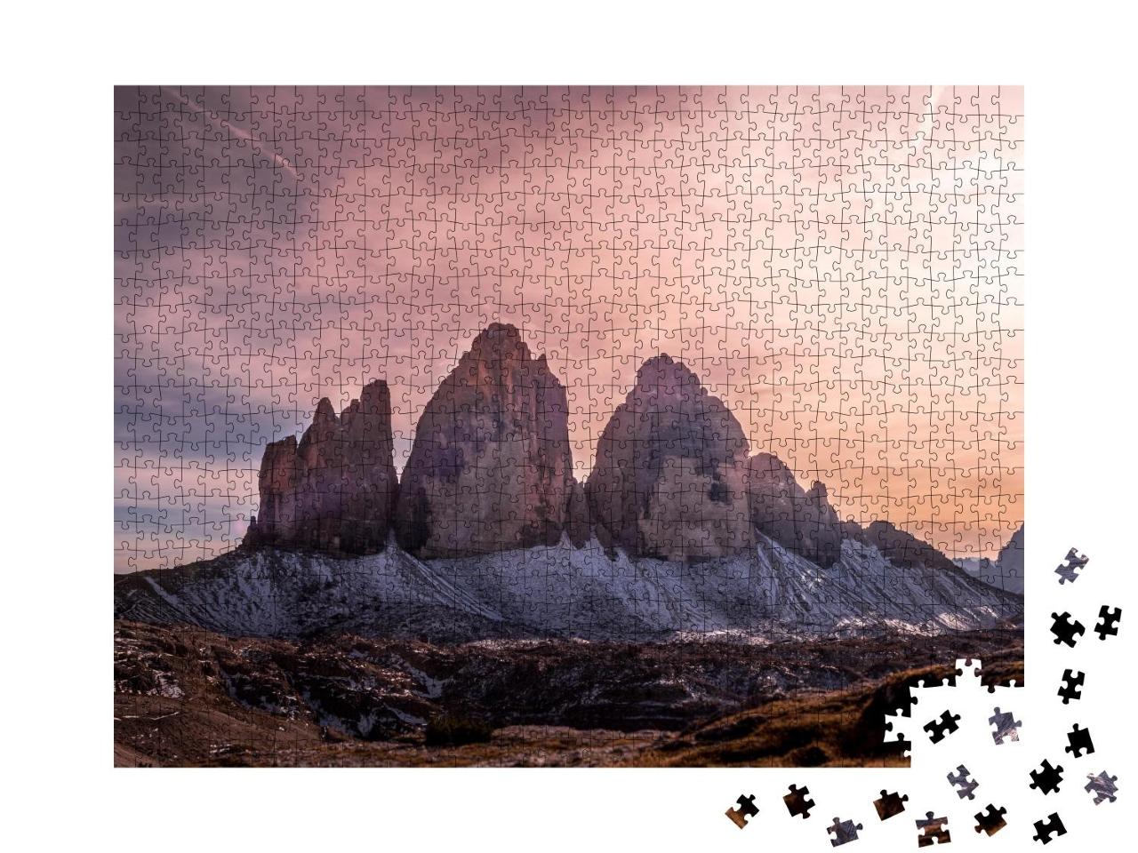 Puzzle 1000 Teile „Drei Zinnen im Nationalpark Sextner: Sonnenuntergang in den Dolomiten“