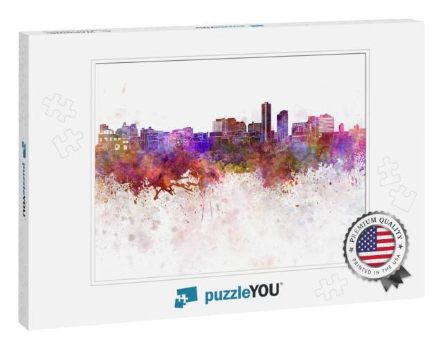 Wilmington De Skyline in Watercolor Background... Jigsaw Puzzle