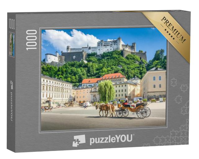 Puzzel 1000 stukjes „Panoramisch uitzicht op historisch Salzburg met paardenkoets“