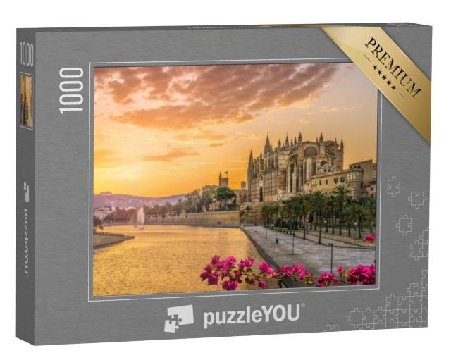 Puzzel 1000 stukjes „La Seu kathedraal bij zonsondergang in Palma de Mallorca, Spanje“