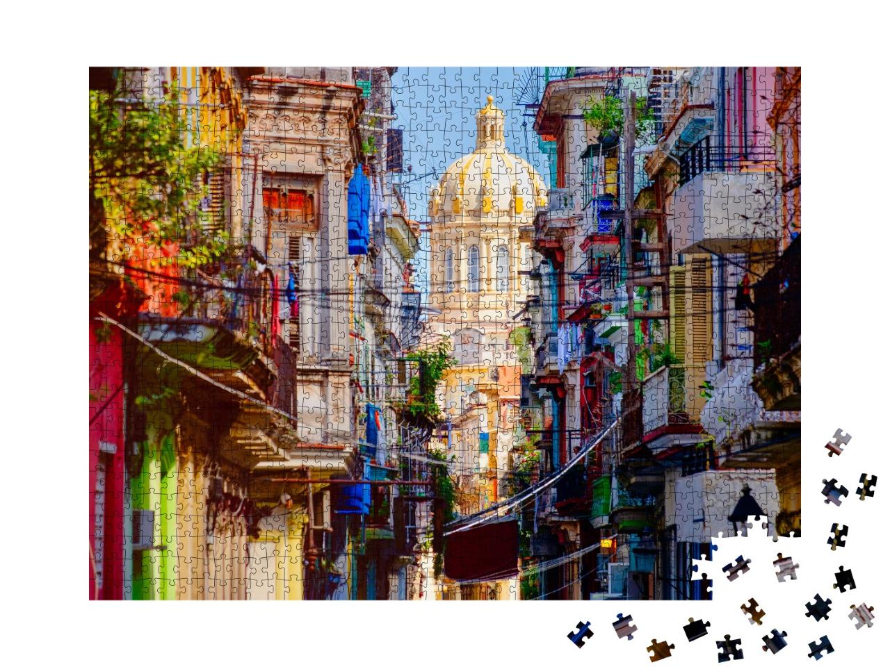 Puzzle 1000 Teile „Bunte Straße in Havanna, Kuba“